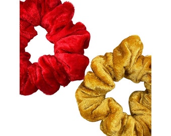 Scrunchies de cheveux rouges et dorés en velours, bande de cheveux, accessoire de cheveux, Noël, velours