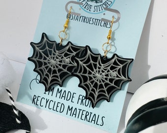 Halloween heart cobweb earrings acrylic laser cut hoop / ear wire earrings orange and black