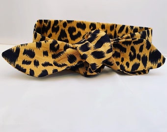Leopard print tie up headband, hair bow, hair accessory, pin up