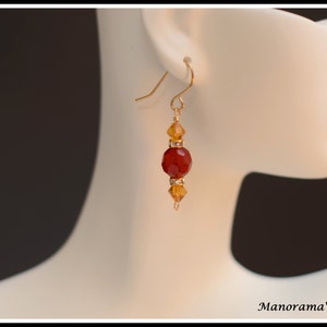 Ella Earrings - Yellow and Red Glass beads paired with Swarovski Rondelle Spacers, 14k Gold Fill Wire Earrings