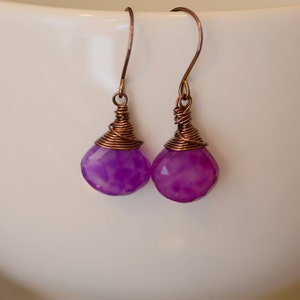 Mayra Earrings - Purple Chalcedony Briolettes Paired with Copper Wire!!Gift For Her,Bridesmaid Jewelry,Casual Earrings,Light Weight Earrings
