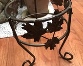 Vintage Medium Bronze Metal Plant Stand Grape Leaves Napa Valley Wine Country