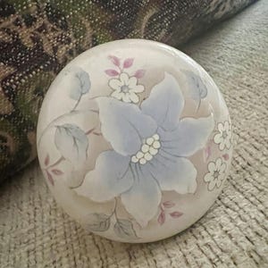 Vintage Porcelain White Full Size Door Doorknob Pastel Floral Flower Design - Only one!