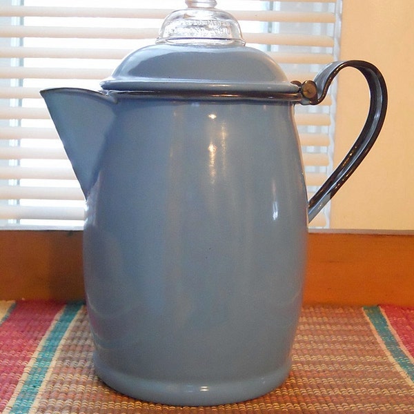 Large Blue Enameled Coffee Percolator - Great condition!