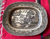 Staffordshire Black Willow 1800s platter Transferware Rare