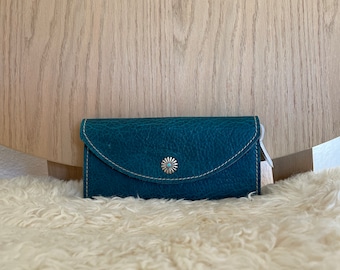 Blue Leather Clutch Purse