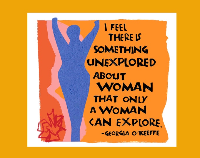 Card I029 Only A Woman Can Explore (blue + orange) -- Georgia O'Keeffe