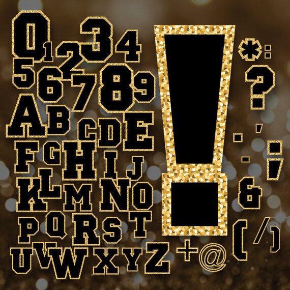 alphabet clip art gold glitter letters numbers black gold etsy