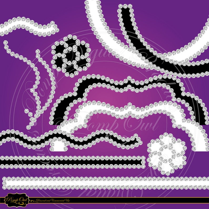 Rhinestones Diamonds Frames Border Wave Flower Digital Clipart Etsy