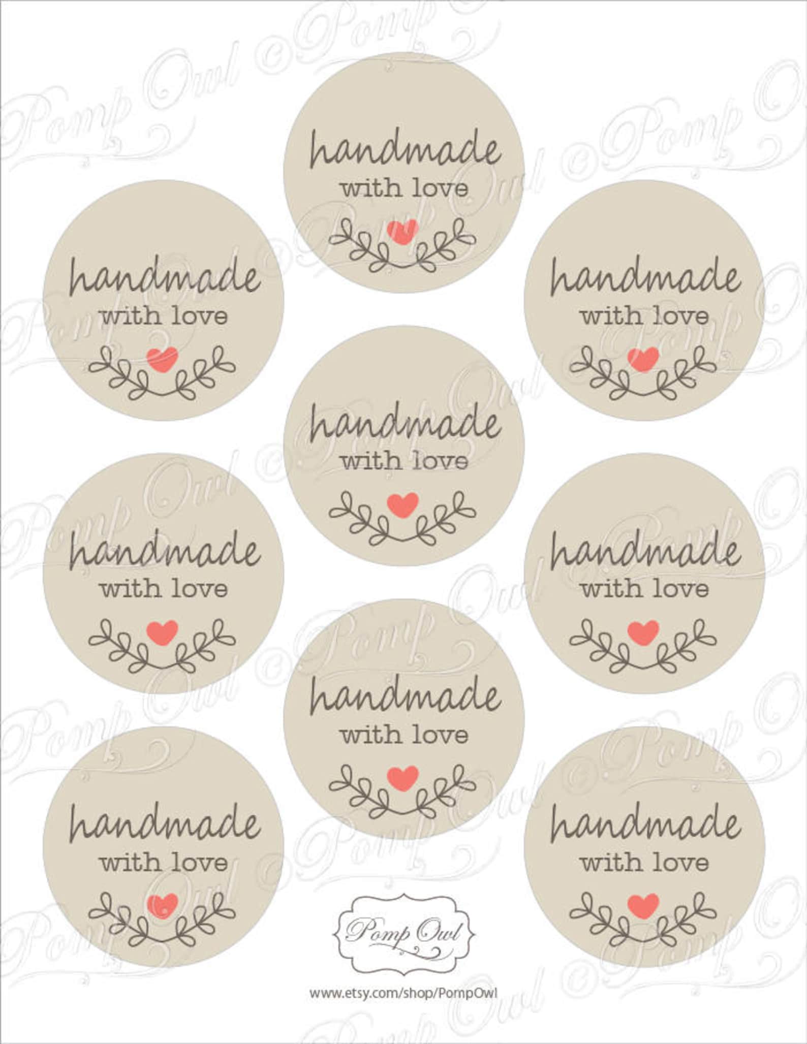 Handmade with love Printable sheet Circle Tags Heart love | Etsy