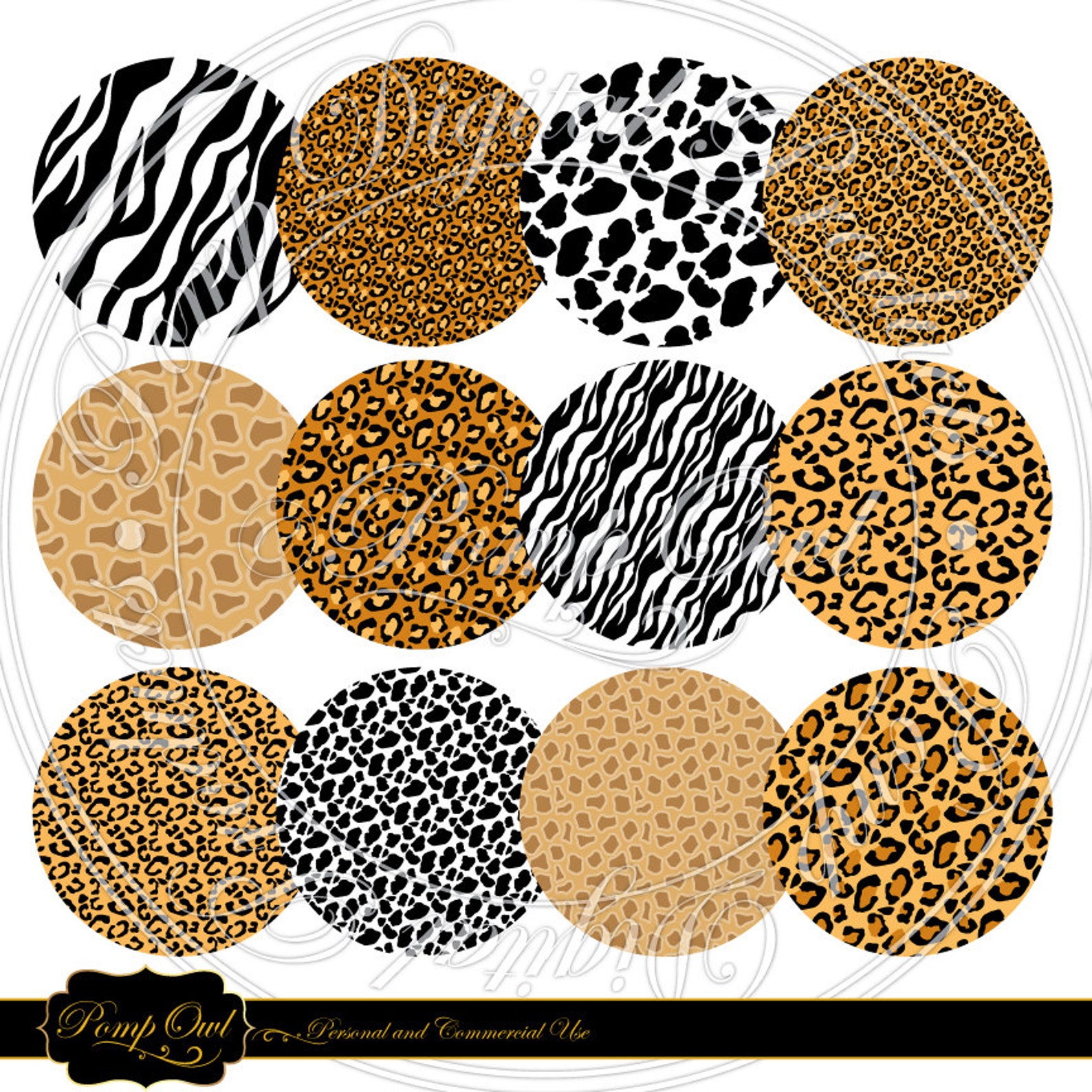 Animal print circles Zebra Leopard Cheetah Cow Giraffe ClipArt | Etsy