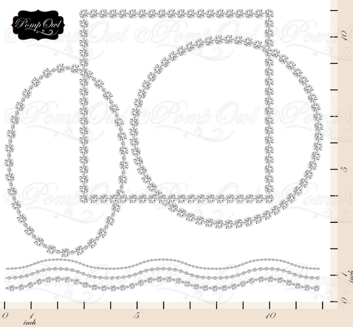 Frames Rhinestones Diamonds Border Circle square Oval Digital Etsy