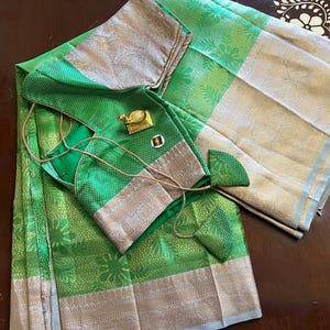 New tissue Saree ,Silk with Zari border and designer stitched blouse, gift for her, blouse size fits 34-44inches chest