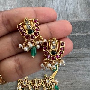 Beautiful Indian choker necklace set, original CZ Stones Set,Ruby and emerald necklace, gift for her