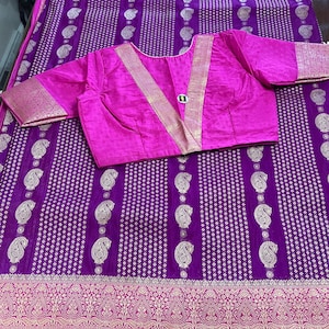 Beautiful New Khadhi Georgette Saree, Banarasi Meenaworkdesigner blouse, Indian designer Saree,gift for her,blouse size 34-44 incheschest