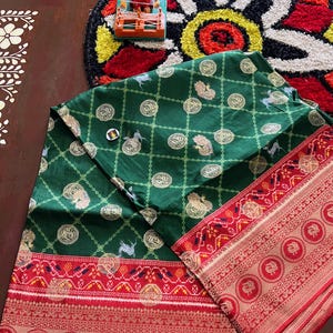 Beautiful New Banarasi Kathan Silk Saree,Bandini work, designer stitched blouse, Indian designer Saree, gift for her, blouse size 34-44 inc