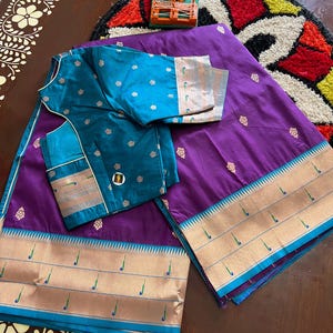 New Banarasi Paithani Silk Saree with designer stitched blouse, fits perfectly for size 34-44 inches chest, gift for her