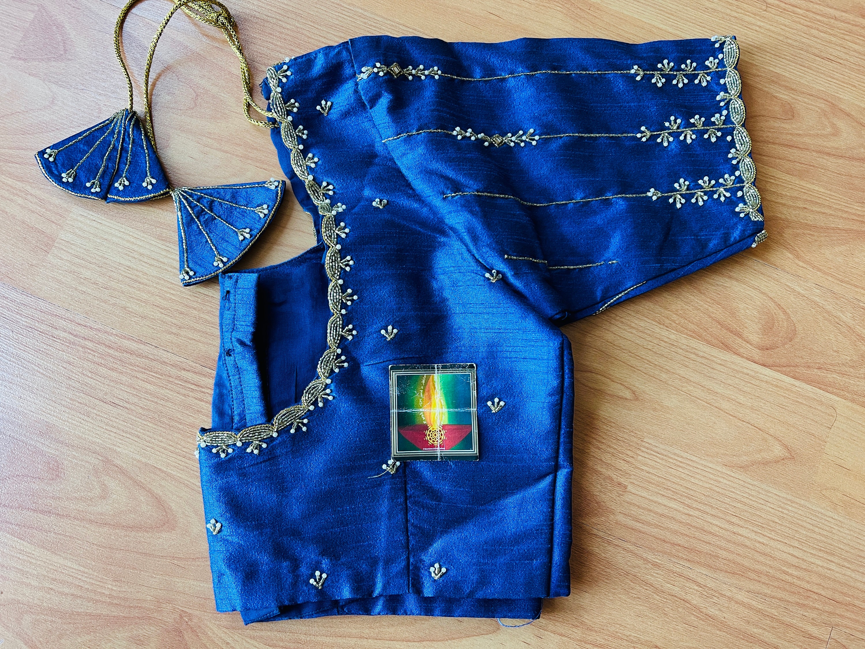 Designer Blue Hand Embroidered, Maggam Work Blouse, Size Can