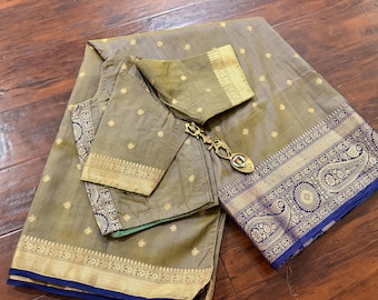 Mooie lichtgewicht Shaded Chanderi Silk Saree met zari-rand, cadeau voor haar, Banarasi zachte Silk Saree, blousemaat past perfect: 34-44