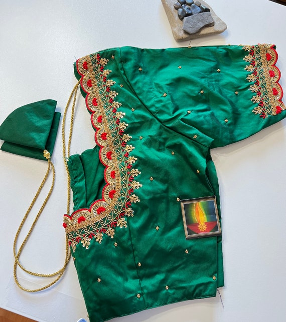 Designer Emerald Green Hand Embroidered, Maggam Work Blouse, Size Can Be  Adjusted to 36-46 Inches Chest - Etsy