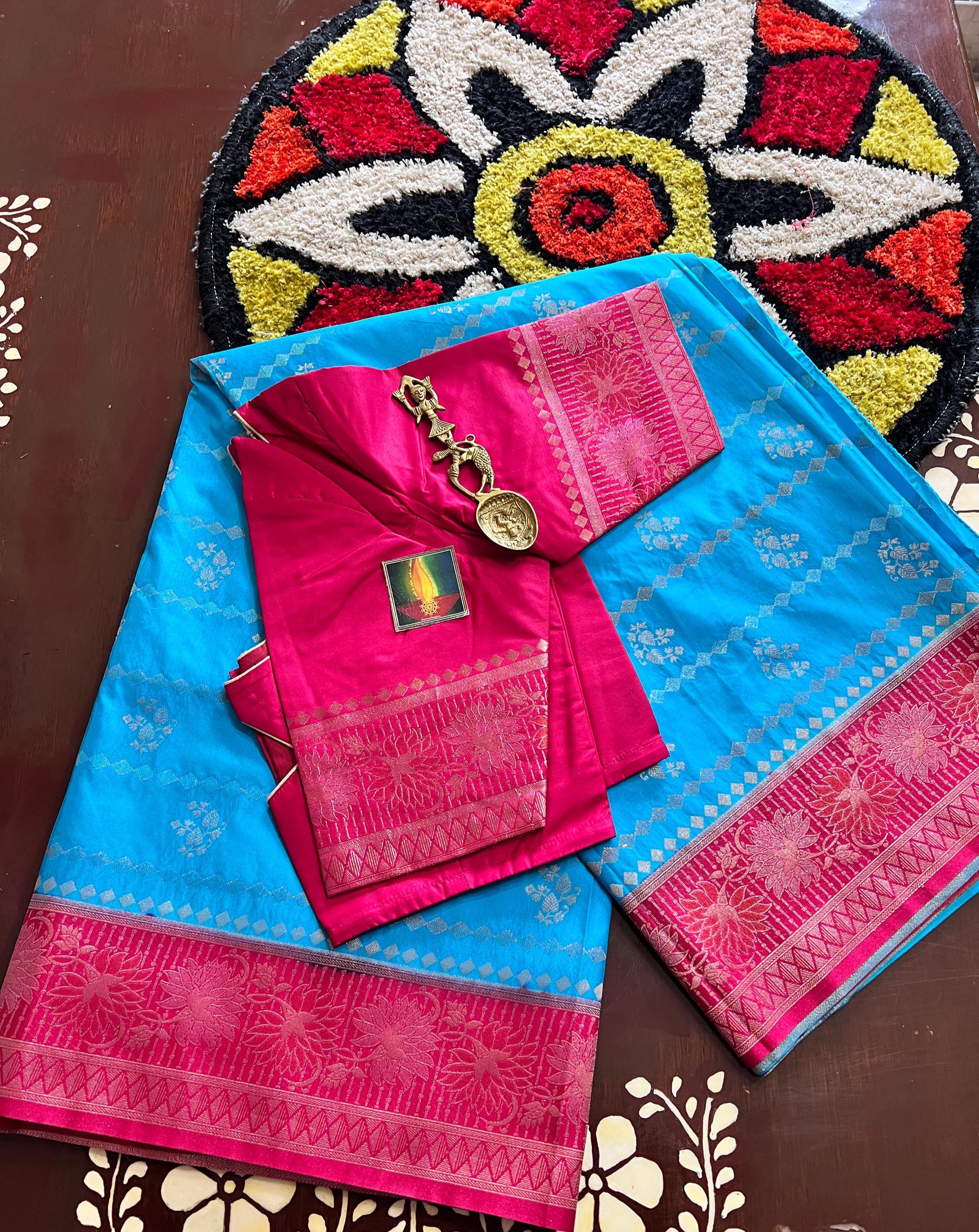 Sari in pura seta georgette di Banarasi / Sari tessuto a mano bicolore con zari / Sari da cerimonia / Sari indiano certificato Silk Mark / Sari per celebrità - Italia