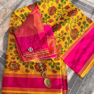 New Light weight Uppadah Tissue silk saree with designer stitched blouse, gift for her,blouse designed to fit size 34-44 inches chest