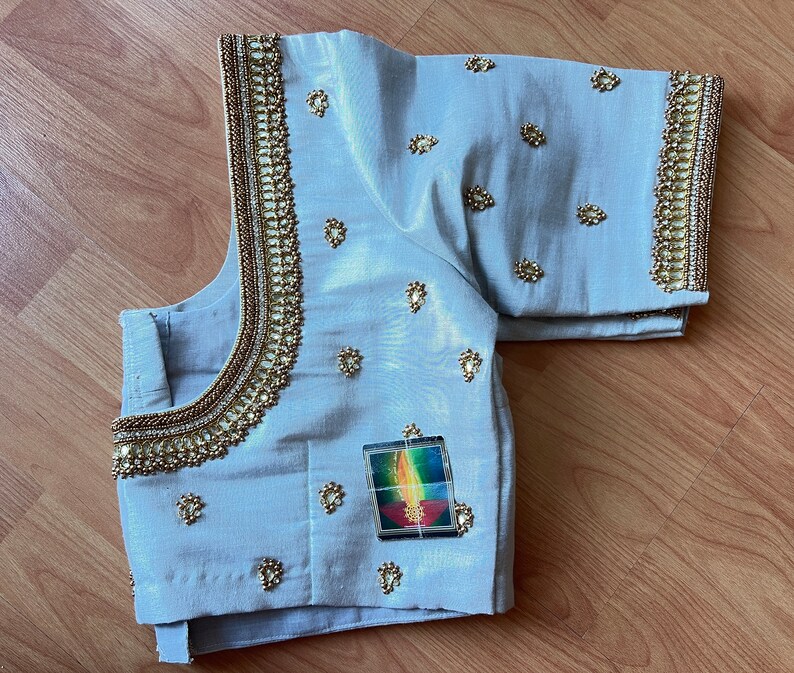 AMI159-Desginer Gold Sequin Work Sleeveless Blouse. Can be altered up to size 46 main image 0