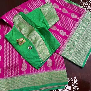Beautiful New Khadhi Georgette Saree, Banarasi Meenaworkdesigner blouse, Indian designer Saree,gift for her,blouse size 34-44 incheschest