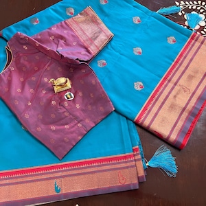 New Banarasi Paithani Silk Saree with designer stitched blouse, fits perfectly for size 34-44 inches chest, gift for her