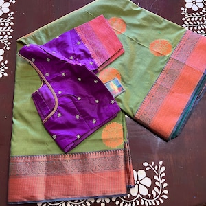 Beautiful Pure kanchi Pattu Silk saree Copper zari,blouse designed and stitched, blouse fits size 34-44 inches chest , gift for her
