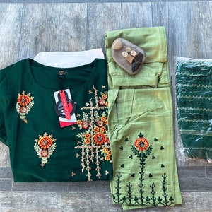 New Hand embroidered salwar set with pant and duppatah, Size available Large-40 , Extra Large XXL 44