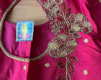 Designer Hand embroidered, maggam work blouse, size can be adjusted to 36-46 inches chest