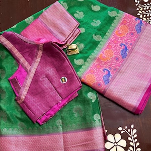 New Beautiful Warm Silk Saree with designer stitched blouse, gift for her