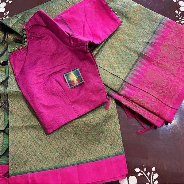 Designer Kuppadham saree with unique combination, designer stitched blouse, gift for her