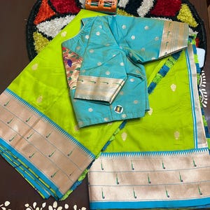 New Banarasi Paithani Silk Saree with designer stitched blouse, fits perfectly for size 34-44 inches chest, gift for her