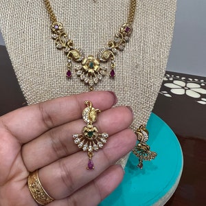 Beautiful Indian choker necklace set, original CZ Stones Set,Ruby and emerald necklace, gift for her