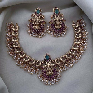 Beautiful Indian choker necklace set, original CZ Stones Set,Ruby and emerald necklace, gift for her