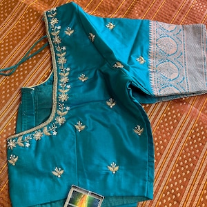 Pure kanchi Pattu Powerloom Silk saree Copper zari,maggam work blouse  and stitched, blouse fits size 34-44 inches chest , gift for her