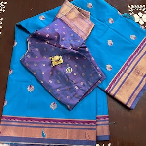 New Banarasi Paithani Silk Saree with designer stitched blouse, fits perfectly for size 34-44 inches chest, gift for her
