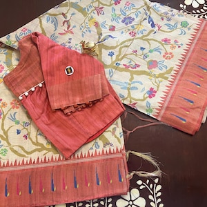 Beautiful New Tussar silk saree with Paithani printed flowers all over Saree, gift for her, designer blouse, fits size 34-44 inches