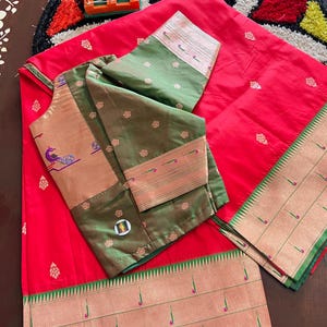 New Banarasi Paithani Silk Saree with designer stitched blouse, fits perfectly for size 34-44 inches chest, gift for her