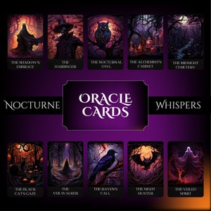 Nocturne Whispers Oracle Deck | Digitale download voor 40 kaarten | Afdrukbare orakelkaarten met Halloween-thema en handleiding