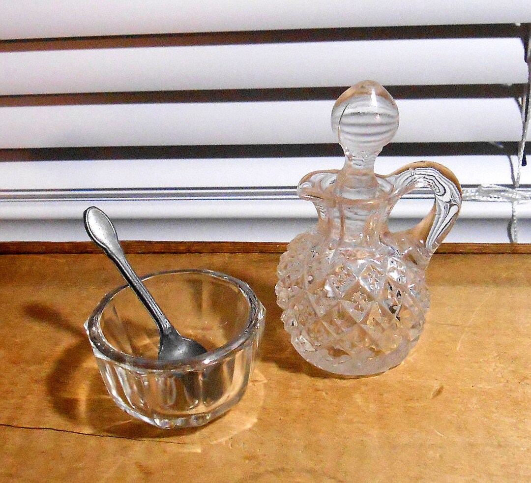 Vintage Salt Dish and Spoon and Small Vinegar Cruet Etsy