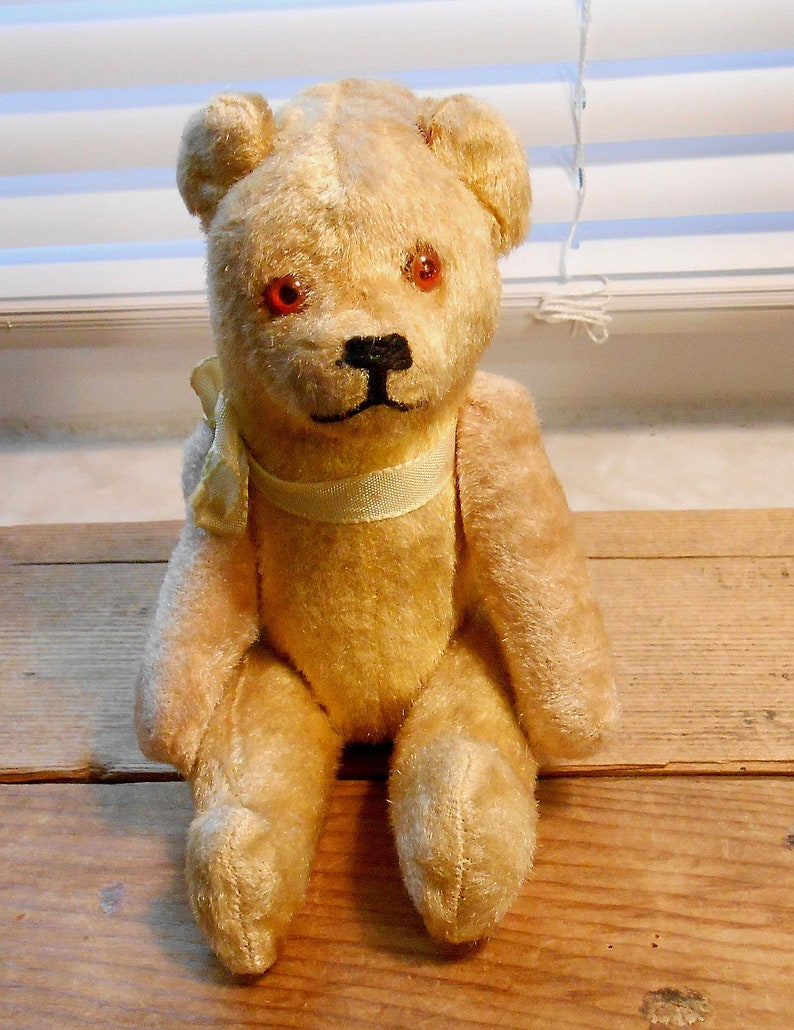 Vintage Teddy Bear Mohair Jointed Glass Eyes Etsy