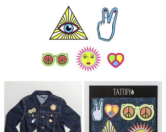 Ride High Trippy Hippie Embroidered Iron On Sticker Patch Set Spaced Out Collection