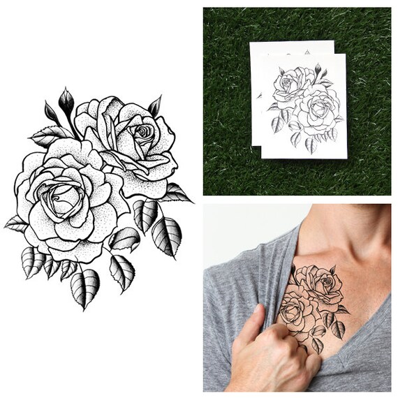 Twin Rose - Temporary Tattoo (Set of 2) .