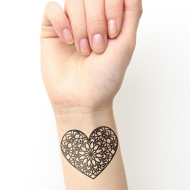 Tattify Heart Mandala Temporary Tattoo Love Set of 2 Etsy