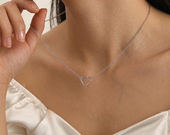 Silver Heart Necklace, Minimalist Pendant, Dainty Everyday, Simple Love Jewelry, Gift for Her, fine