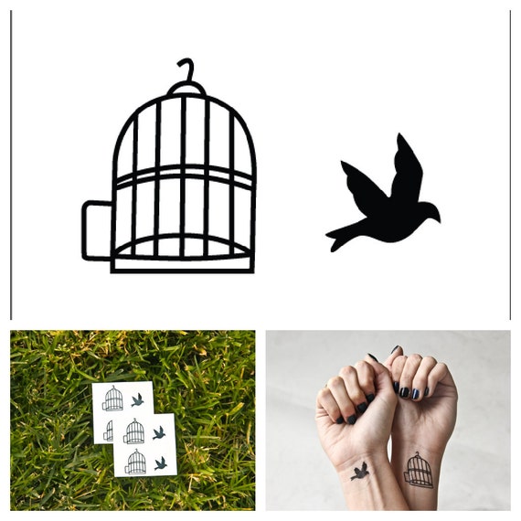 Oiseau Dans Une Cage Tatouage Temporaire Ensemble De 2