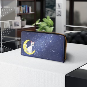 Carteira Artemis Cat Sailor Moon com zíper Kawaii Cat Lover Night Sky Anime Fan Idéia de presente